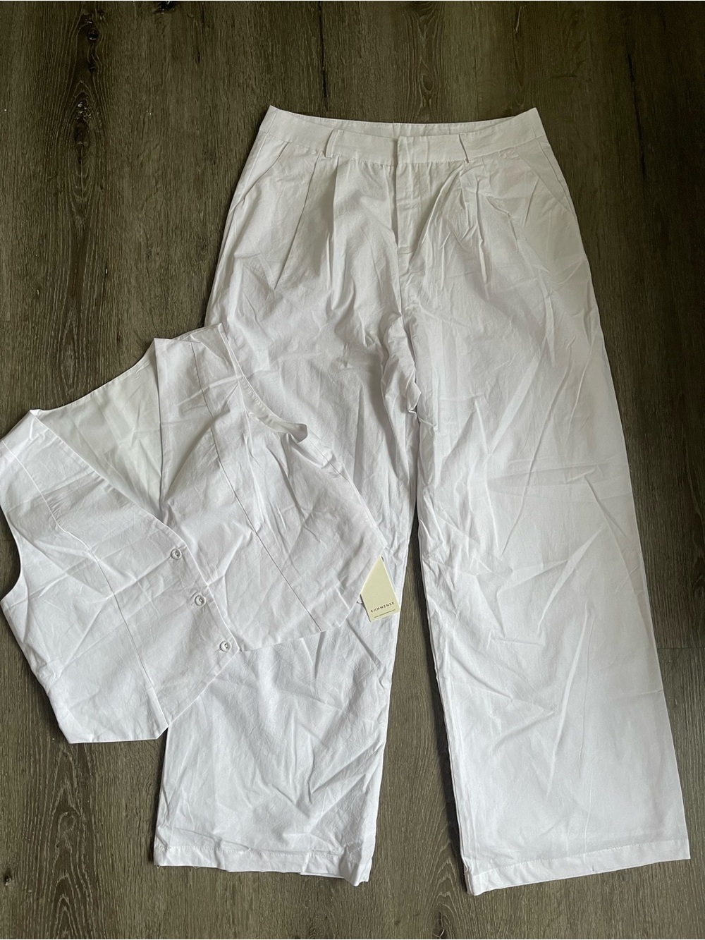 Commense White Wide-Leg Cotton Trousers